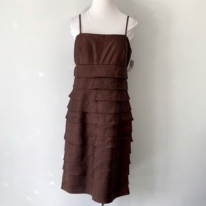 NWT Metallic Bronze Tiered Cocktail Midi Dress 10P